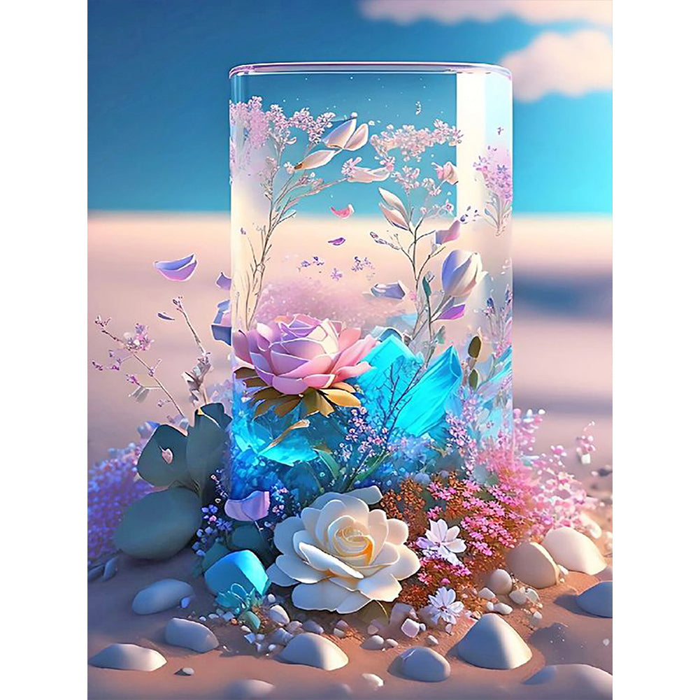 Fantasy Beach Flowers In A Vase 30X40CM(Canvas) Full Round Drill Diamond Painting