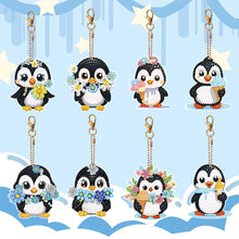 Load image into Gallery viewer, 8PCS Double Sided Round Diamond Painting Art Keychain Pendant (Penguin #4)
