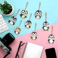 Load image into Gallery viewer, 8PCS Double Sided Round Diamond Painting Art Keychain Pendant (Penguin #4)
