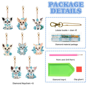 8PCS Double Sided Round Diamond Painting Art Keychain Pendant (Diamond Dog)