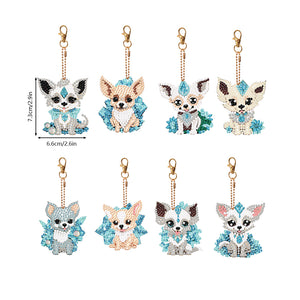 8PCS Double Sided Round Diamond Painting Art Keychain Pendant (Diamond Dog)