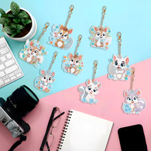 Load image into Gallery viewer, 8PCS Double Sided Round Diamond Painting Art Keychain Pendant (Squirrel #6)

