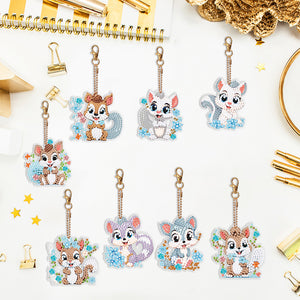 8PCS Double Sided Round Diamond Painting Art Keychain Pendant (Squirrel #6)
