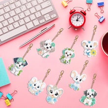 Load image into Gallery viewer, 8PCS Double Sided Round Diamond Painting Art Keychain Pendant (Dog and Mouse)
