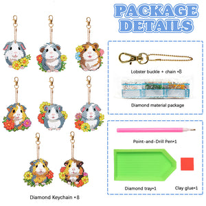 8PCS Double Sided Round Diamond Painting Keychain Pendant (Two Colours Hamster)
