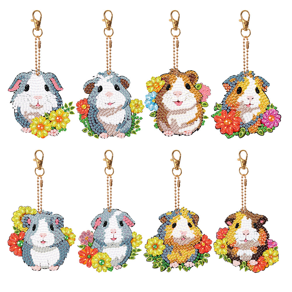 8PCS Double Sided Round Diamond Painting Keychain Pendant (Two Colours Hamster)