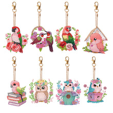 Load image into Gallery viewer, 8PCS Double Sided Round Diamond Painting Art Keychain Pendant for Adults (Birds)

