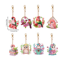 Load image into Gallery viewer, 8PCS Double Sided Round Diamond Painting Art Keychain Pendant for Adults (Birds)
