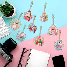Load image into Gallery viewer, 8PCS Double Sided Round Diamond Painting Art Keychain Pendant for Adults (Birds)
