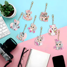 Load image into Gallery viewer, 8PCS Double Sided Round Diamond Painting Art Keychain Pendant (Squirrel #11)
