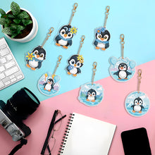 Load image into Gallery viewer, 8PCS Double Sided Round Diamond Painting Art Keychain Pendant (Penguin #12)
