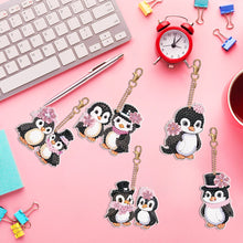 Load image into Gallery viewer, 5PCS Double Sided Round Diamond Painting Art Keychain Pendant (Penguin #1)
