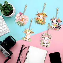 Load image into Gallery viewer, 5PCS Double Sided Round Diamond Painting Art Keychain Pendant for Adults (Calf)
