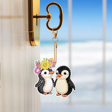 Load image into Gallery viewer, 5PCS Double Sided Round Diamond Painting Art Keychain Pendant (Penguin #4)
