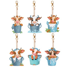 Load image into Gallery viewer, 6PCS Double Sided Round Diamond Painting Art Keychain Pendant(Cows in Milk Vats)
