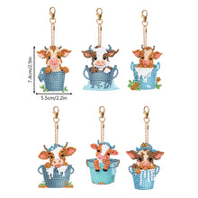 Load image into Gallery viewer, 6PCS Double Sided Round Diamond Painting Art Keychain Pendant(Cows in Milk Vats)
