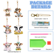 Load image into Gallery viewer, 6PCS Double Sided Round Diamond Painting Art Keychain Pendant (Each Busy Cow)
