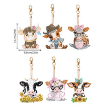 Load image into Gallery viewer, 6PCS Double Sided Round Diamond Painting Art Keychain Pendant (Each Busy Cow)

