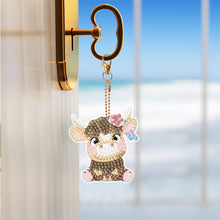 Load image into Gallery viewer, 6PCS Double Sided Round Diamond Painting Art Keychain Pendant (Each Busy Cow)
