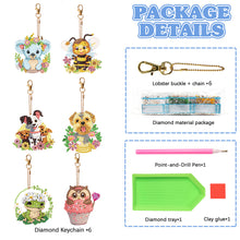 Load image into Gallery viewer, 6PCS Double Sided Round Diamond Painting Art Keychain Pendant (Animal World)
