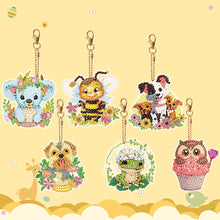 Load image into Gallery viewer, 6PCS Double Sided Round Diamond Painting Art Keychain Pendant (Animal World)
