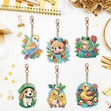 Load image into Gallery viewer, 6PCS Double Sided Round Diamond Painting Art Keychain Pendant(Nature and Animal)
