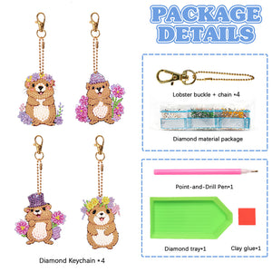 4PCS Double Sided Diamond Painting Art Keychain Pendant for Beginners(Groundhog)