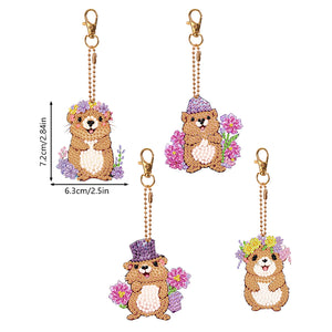 4PCS Double Sided Diamond Painting Art Keychain Pendant for Beginners(Groundhog)