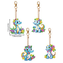 Load image into Gallery viewer, 4PCS Double Sided Diamond Painting Art Keychain Pendant for Beginners (Dinosaur)
