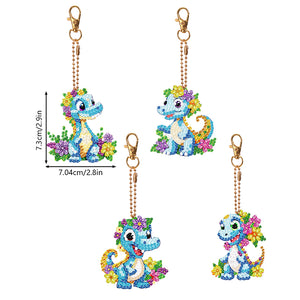 4PCS Double Sided Diamond Painting Art Keychain Pendant for Beginners (Dinosaur)