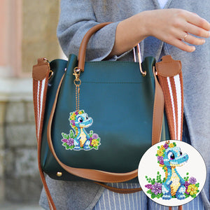 4PCS Double Sided Diamond Painting Art Keychain Pendant for Beginners (Dinosaur)