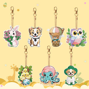7PCS Double Sided Diamond Painting Art Keychain Pendant for Beginners (Animals)