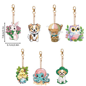 7PCS Double Sided Diamond Painting Art Keychain Pendant for Beginners (Animals)