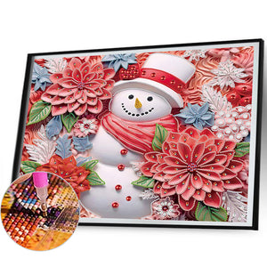 Snowman¡¤Red 40X50CM(Canvas) Partial Special Shaped Drill Diamond Painting