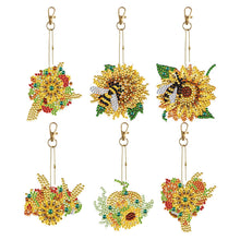 Load image into Gallery viewer, 6PCS Double Sided Special Shape Diamond Painting Keychain (Sunflower Bee)
