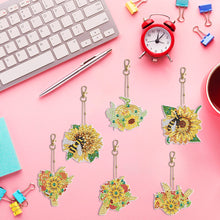 Load image into Gallery viewer, 6PCS Double Sided Special Shape Diamond Painting Keychain (Sunflower Bee)
