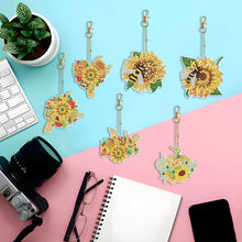 Load image into Gallery viewer, 6PCS Double Sided Special Shape Diamond Painting Keychain (Sunflower Bee)
