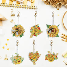 Load image into Gallery viewer, 6PCS Double Sided Special Shape Diamond Painting Keychain (Sunflower Bee)
