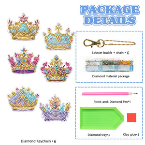 6PCS Double Sided Special Shape Diamond Painting Keychain for Beginners (Crown)