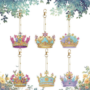 6PCS Double Sided Special Shape Diamond Painting Keychain for Beginners (Crown)