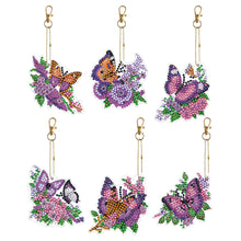 Load image into Gallery viewer, 6PCS Double Sided Special Shape Diamond Painting Keychain (Purple Butterfly)
