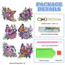 Load image into Gallery viewer, 6PCS Double Sided Special Shape Diamond Painting Keychain (Purple Butterfly)
