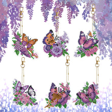 Load image into Gallery viewer, 6PCS Double Sided Special Shape Diamond Painting Keychain (Purple Butterfly)
