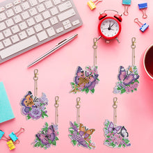 Load image into Gallery viewer, 6PCS Double Sided Special Shape Diamond Painting Keychain (Purple Butterfly)
