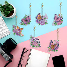 Load image into Gallery viewer, 6PCS Double Sided Special Shape Diamond Painting Keychain (Purple Butterfly)
