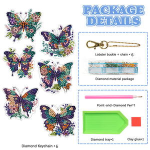 6PCS Double Sided Special Shape Diamond Painting Keychain (Flower Butterfly)