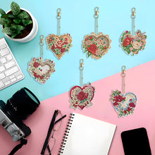 Load image into Gallery viewer, 6PCS Double Sided Special Shape Diamond Painting Keychain (Flower Love)
