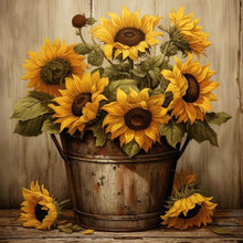 Load image into Gallery viewer, Iron Bucket Sunflower 30X30CM(Canvas) Full Round Drill Diamond Painting
