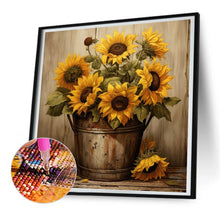 Load image into Gallery viewer, Iron Bucket Sunflower 30X30CM(Canvas) Full Round Drill Diamond Painting
