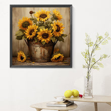 Load image into Gallery viewer, Iron Bucket Sunflower 30X30CM(Canvas) Full Round Drill Diamond Painting
